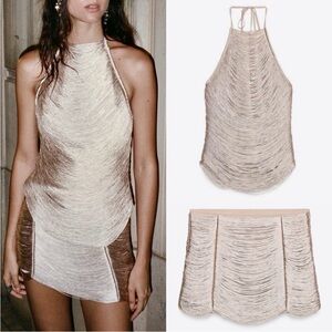 Zara NWT fringed halter top & fringed skirt matching 2 piece SET